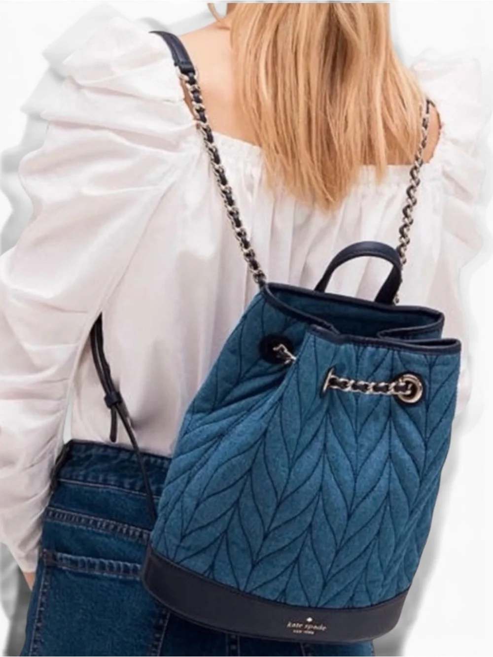 kate spade Quilted Blue Chain-Detail Backpack